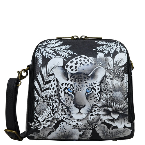 Anuschka style 668, handpainted Zip Around Travel Organizer. Cleopatra's Leopard painting in black, grey and silver color.  Featuring RFID blocking.