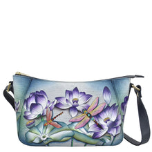 Load image into Gallery viewer, Anuschka style 670, Everyday Shoulder Hobo, Tranquil Pond painting in Multi color. Featuring Rear full length zippered pocket &amp; Adjustable shoulder strap.
