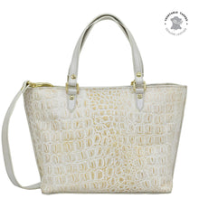 Load image into Gallery viewer, Croco Embossed Cream Gold Medium Tote - 693
