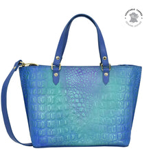 Load image into Gallery viewer, Anuschka Medium Tote with Croco Embossed Peacock color
