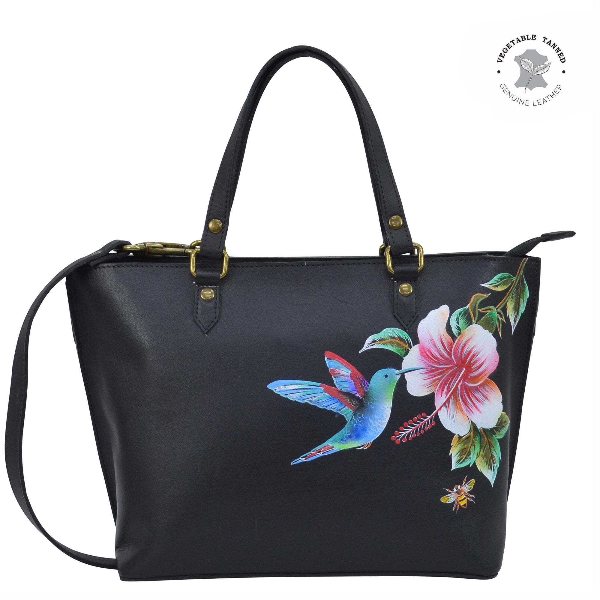 Coral & Blue Bird high quality on a Branch Hand-Painted Leather Tote & Matching Wallet