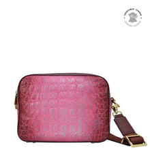 Load image into Gallery viewer, Anuschka Twin Top Messenger with Croco Embossed Berry color
