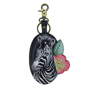 Anuschka style K0030, handpainted Leather Bag Charm. Playful Zebras painting in multi color.